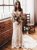Mermaid Lace Wedding Dresse Backless Custom Wedding Dress With Sleeve GRDK011|Selinadress