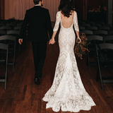 Mermaid Lace Wedding Dresse Backless Custom Wedding Dress With Sleeve GRDK011|Selinadress