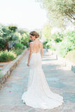 Mermaid Lace Wedding Dresses Sweep Train Open Back V neck Sexy Bridal Gown SEW039|Selinadress