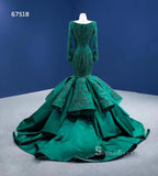 Mermaid Long Sleeve Beaded Dark Green Long Formal Dresses Evening Dresses RSM67518|Selinadress