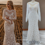 Mermaid Long Sleeve Lace Wedding Dresse Boho Custom Wedding Dress GRDK007|Selinadress