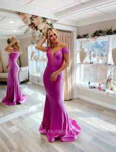Mermaid Off Shoulder Cheap Long Prom Dress Satin Formal Dresses Simple Evening Dress KPY023|Selinadress