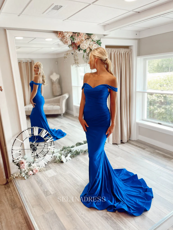 Off Shoulder Royal Blue Prom Dress A-line Appliques Beaded Draped Skirt  Vestido De Fiesta De Graduacion Satin Prom Gown 2019 New - AliExpress