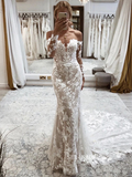 Mermaid Off-the-shoulder Applique Lace Wedding Dresses Rustic Wedding Gown Bridal Dress jkw236|Selinadress