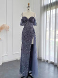 Mermaid Off-the-shoulder Beaded Prom Dress Evening Gowns With Split #OPS002