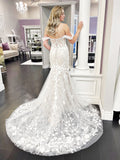 Mermaid Off-the-shoulder Lace Informal Wedding Dress Cheap Rustic Wedding Gown Dress #LOP011|Selinadress