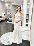 Mermaid Off-the-shoulder Lace Informal Wedding Dress Cheap Rustic Wedding Gown Dress #LOP011|Selinadress