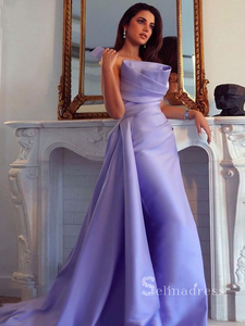 Mermaid Off-the-shoulder Long Prom Dress With Ruffles Lavender Satin Evening Dresses HLK028|Selinadress