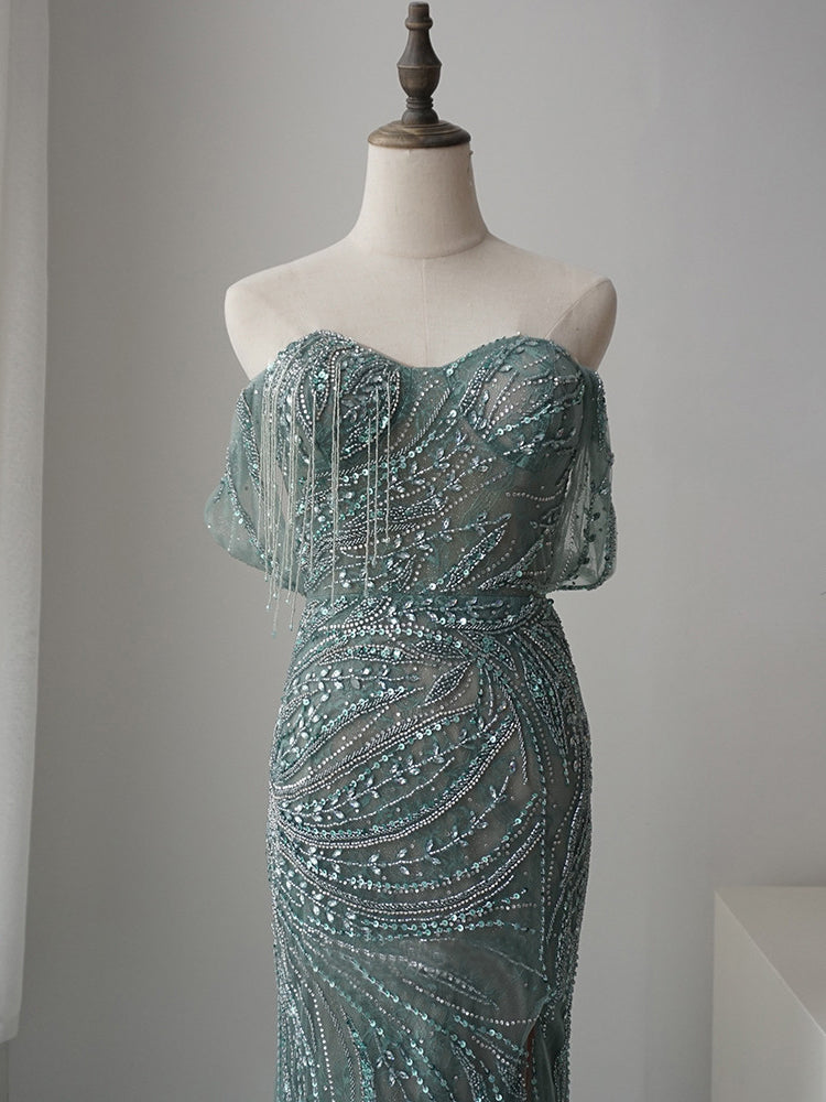 Mermaid Off-the-shoulder Luxury Long Prom Dress Beaded Evening Dresses SELINADRESS Mermaid Off-the-shoulder Luxury Long Prom Dress Beaded Evening Dresses SELINADRESS