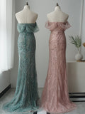 Mermaid Off-the-shoulder Luxury Long Prom Dress Beaded Evening Dresses GKF005|Selinadress