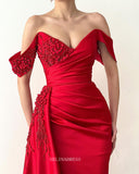 Mermaid Off the Shoulder Red Long Prom Dress Satin Evening Dresses #POL111|Selinadress