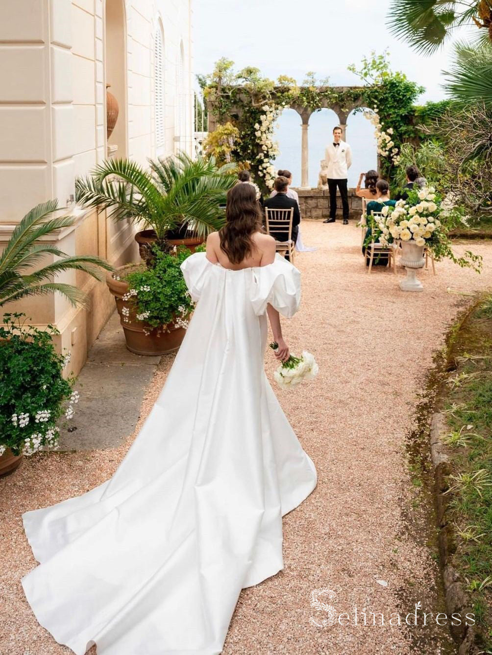 Mermaid Off-the-shoulder Removable Tail Satin Wedding Dress Bridal Gow SELINADRESS Mermaid Off-the-shoulder Removable Tail Satin Wedding Dress Bridal Gow SELINADRESS