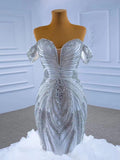 Mermaid Off-the-shoulder Sparkly Beade Wedding Dresses Bridal Gowns CBD67354|Selinadress