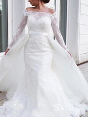 Mermaid Off-the-shoulder White Lace Wedding Dresses Long Sleeve Bridal Gowns CBD391|Selinadress