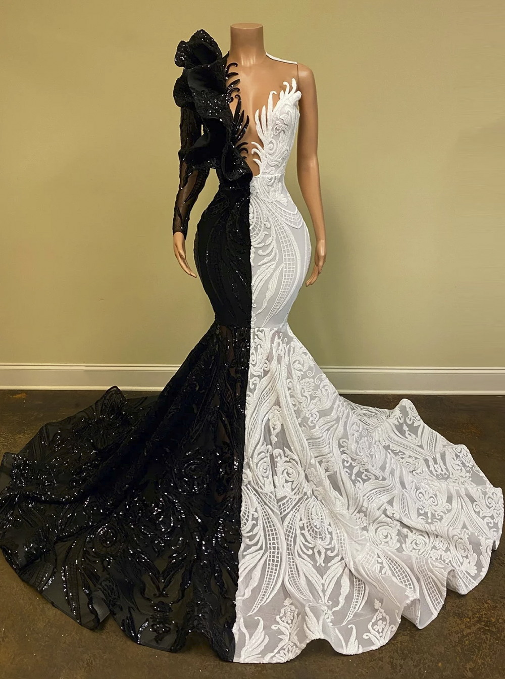 Black and Champagne Wedding Dresses Long Sleeve V Neck Sweep Train Plus  Size | eBay