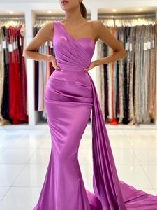 Mermaid One Shoulder African Prom Dress Satin Evening Gowns #POL053|Selinadress