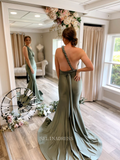Mermaid One Shoulder Cheap Prom Dress Satin Long Formal Dresses Bridesmaid Dress KPY051|Selinadress