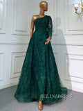 Mermaid One Shoulder Green Long Prom Dress Beaded Evening Formal Gown hlks012|Selinadress