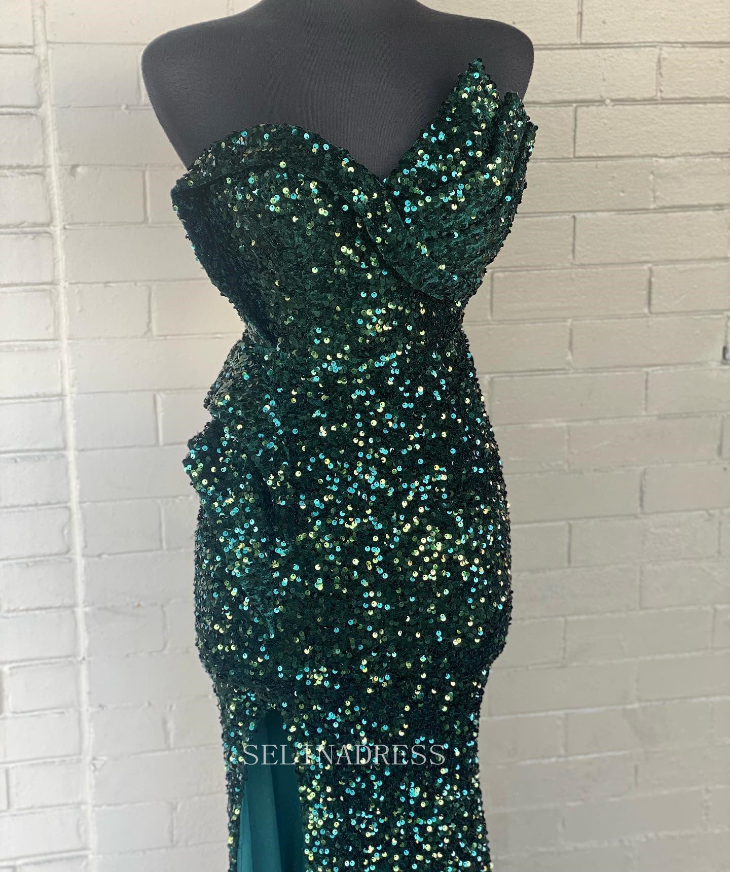 Mermaid One Shoulder Green Sequins Prom Dress Sparkly Long Formal Dres SELINADRESS Mermaid One Shoulder Green Sequins Prom Dress Sparkly Long Formal Dres SELINADRESS