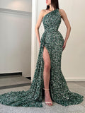 Mermaid One Shoulder Sequins Long Prom Dress African Prom Evening Formal Dress #POL117|Selinadress