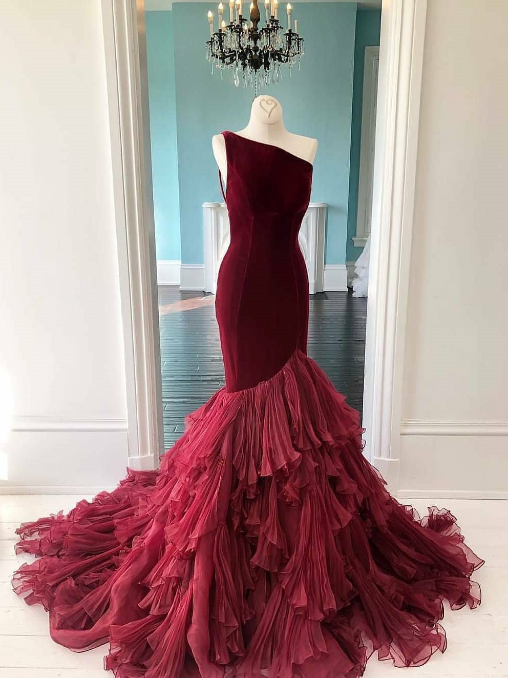Mermaid Prom Dresses One Shoulder Long Evening Dress With Ruffles Formal Gowns SED143 - Us Size 2 / Burgundy Mermaid Prom Dresses One Shoulder Long Evening Dress With Ruffles Formal Gowns SED143 - Us Size 2 / Burgundy