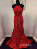 Mermaid Red Long Prom Dresses Sparkly Long Evening Dress Formal Dresses SSD013