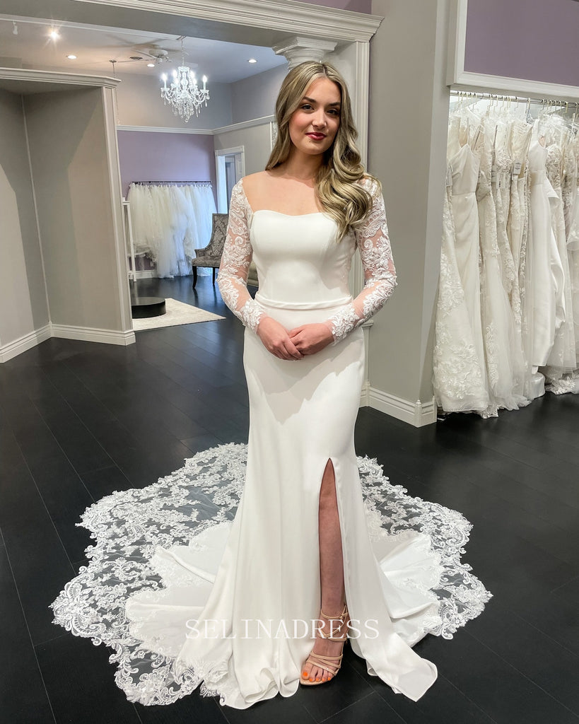 chinese dress ladies Mermaid Wedding Dresses With Detachable Skirt Sweetheart Long Sleeves –  formalgowns main image 0