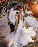 Mermaid Rustic Wedding Dress Open Back Lace Wedding Dress SEW018