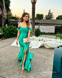Mermaid Satin Long Prom Dresses Hunter Long Evening Dress Formal Dresses TKL002