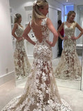 Mermaid Scoop Applique Long Prom Dresses Unique Evening Dress MHL162|Selinadress