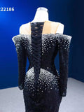 Mermaid Scoop Black Prom Dress Long Sleeve Beaded Pageant Dress 22186|Selinadress