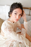 Mermaid Scoop Long Sleeve Ivory Lace Wedding Dress Rustic Boho Bride Gowns JKP009|Selinadress