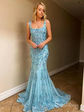 Mermaid Sequins Straps Cheap Long Prom Dresses Sexy Evening Dress CBD522|Selinadress