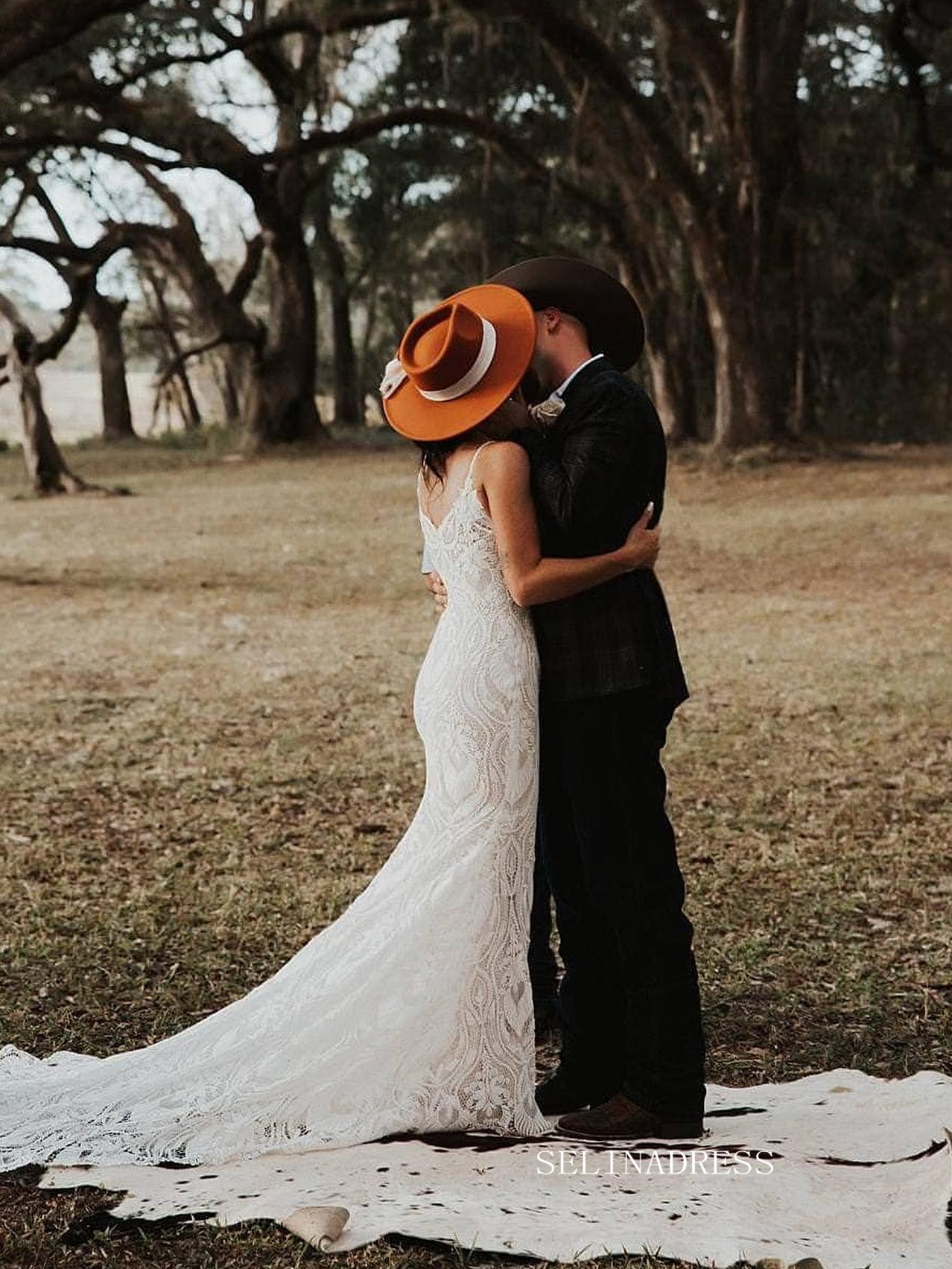 boho country wedding dress Mermaid Spaghetti Straps Country Wedding Dress Rustic Boho Lace Weddin – SELINADRESS