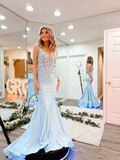 Mermaid Spaghetti Straps Floral Lace Long Prom Dress Satin Formal Dresses Evening Dress KPY044|Selinadress