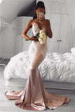 Mermaid Spaghetti Straps Lace Long Prom Dress Sexy Pink Evening Dress CBD462