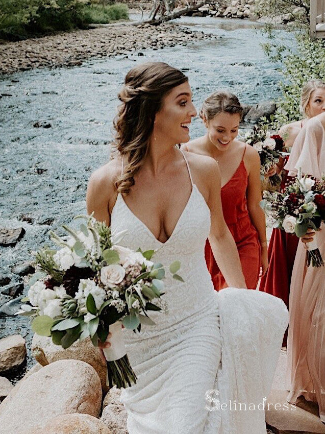 Mermaid Spaghetti Straps Lace Wedding Dress Sexy Backless Wedding Dres SELINADRESS Mermaid Spaghetti Straps Lace Wedding Dress Sexy Backless Wedding Dres SELINADRESS