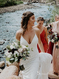 Mermaid Spaghetti Straps Lace Wedding Dress Sexy Backless Wedding Dress # SDL003