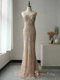 Mermaid Spaghetti Straps Luxury Beaded Long Prom Dress Evening Gowns ASB017|Selinadress