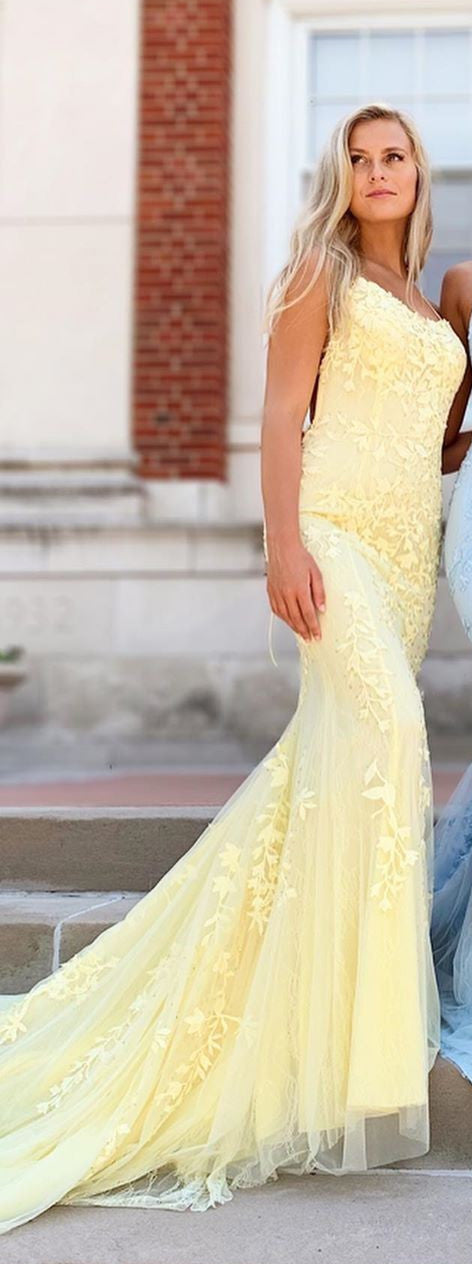 Mermaid Spaghetti Straps Prom Dresses Lilac Long Prom Dress Lace