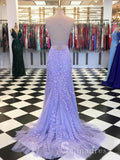 Mermaid Spaghetti Straps Prom Dresses Lilac Long Prom Dress Lace Evening Dress SED100