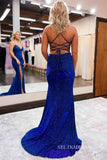 Mermaid Spaghetti Straps Royal Blue Long Prom Dresses Cheap Long Evening Dress Formal Dresses SSD016|Selinadress