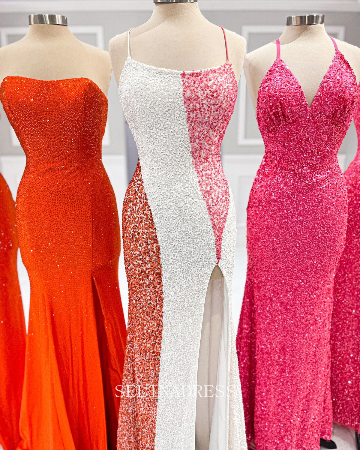Mermaid Spaghetti Straps Sequins Long Prom Dress Modest Party Dress Ev SELINADRESS Mermaid Spaghetti Straps Sequins Long Prom Dress Modest Party Dress Ev SELINADRESS