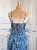 Mermaid Spaghetti Straps Sleeveless Blue Prom Dress Sparkly Evening Gowns hlks017|Selinadress