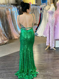 Mermaid Spaghetti Straps Sleeveless Long Prom Dresses Applique Sequins Evening Dresses MLK04882|Selinadress