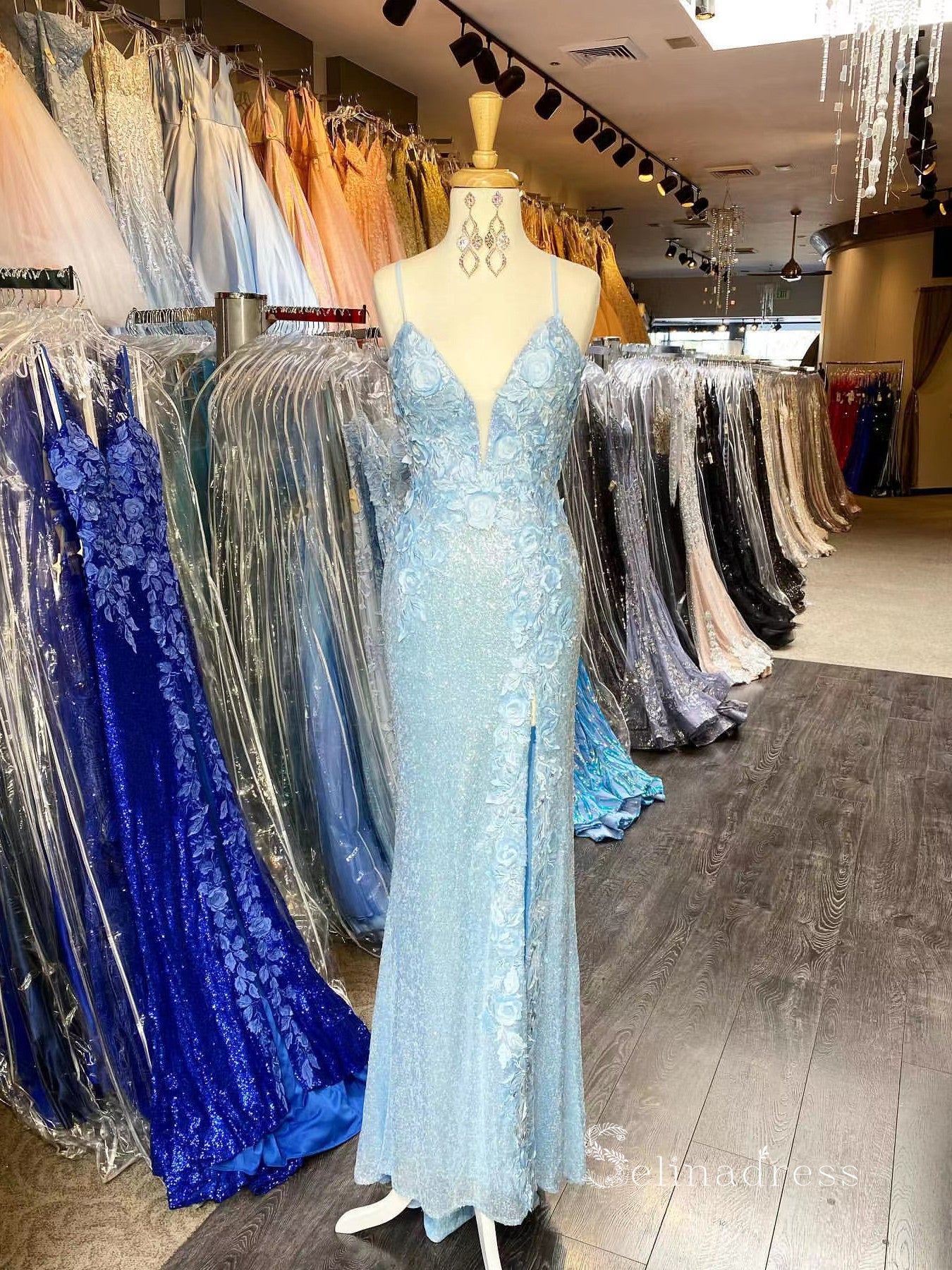 Mermaid Spaghetti Straps Sleeveless Long Prom Dresses Applique Sequins SELINADRESS Mermaid Spaghetti Straps Sleeveless Long Prom Dresses Applique Sequins SELINADRESS