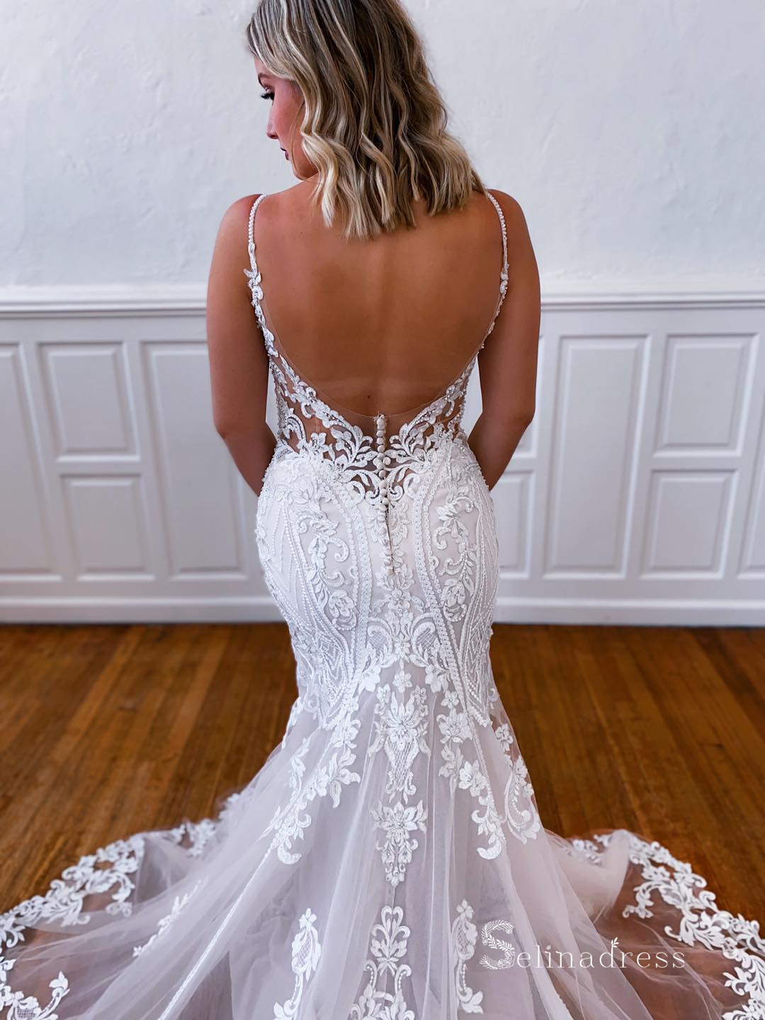 Mermaid Spaghetti Straps Vintage Wedding Dresses Backless Bridal Gowns SELINADRESS Mermaid Spaghetti Straps Vintage Wedding Dresses Backless Bridal Gowns SELINADRESS