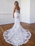 Mermaid Spaghetti Straps White Lace Long Wedding Dresses Boho Wedding Gowns CBD488|Selinadress