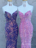 Mermaid Sparkly Sleeveless Prom Dresses V neck Sequins Evening Dresses MLK04881|Selinadress