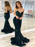 Mermaid Sparkly Sleeveless Prom Dresses V neck Sequins Evening Dresses MLK04881|Selinadress